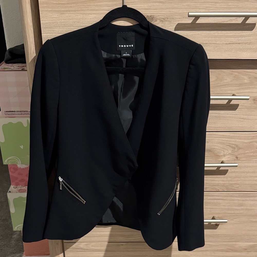Trouve Black Blazer with Zipper Accents